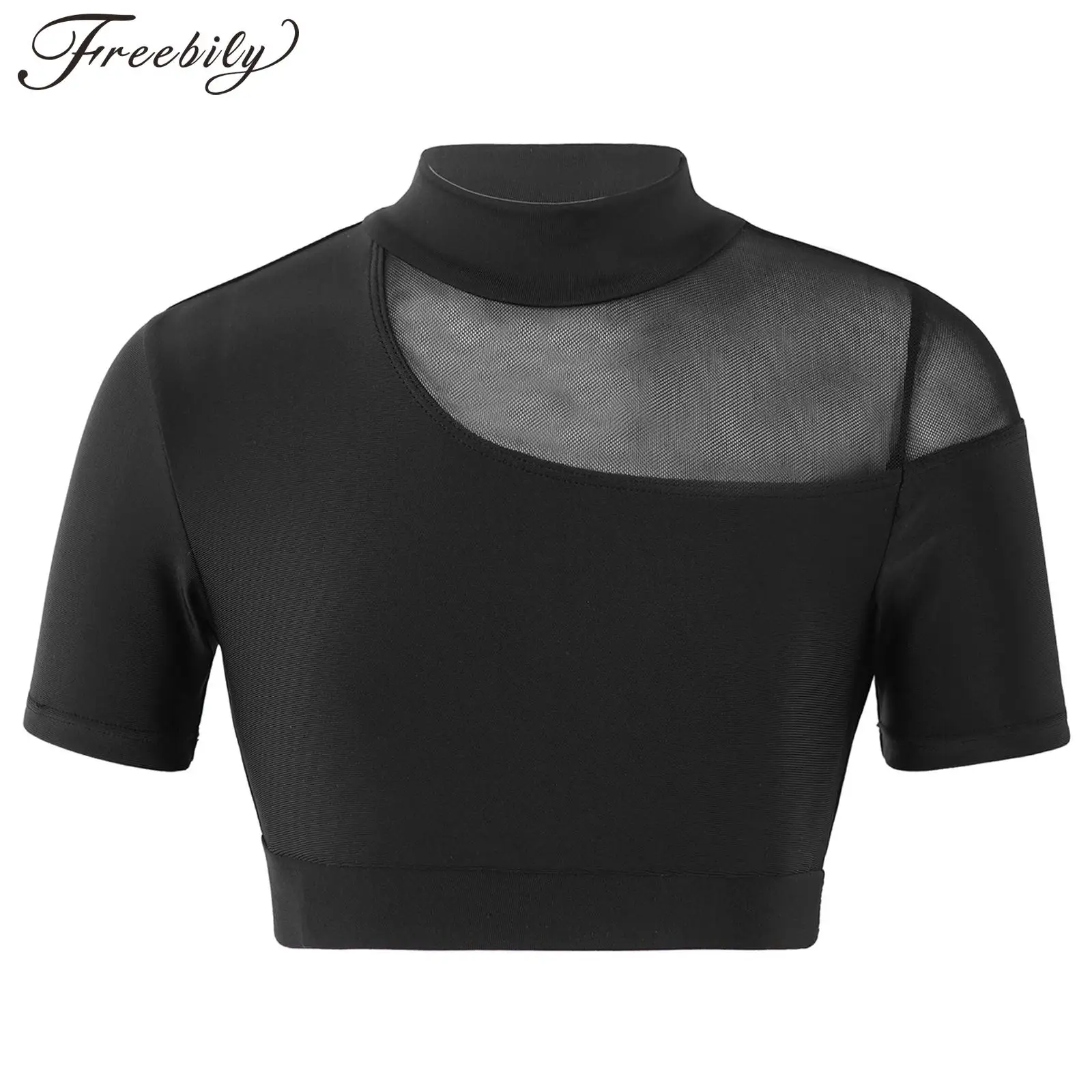 Kids Girls See-through Mesh Patchwork Crop Tops Hip Hop Jazz Dance Clothing Mock Neck Short Sleeve T-shirt for Gymnastic Dance
Kids Girls See-through Mesh Patchwork Crop Tops Hip Hop Jazz Dance Clothing Mock Neck Short Sleeve T-shirt for Gymnastic Dance