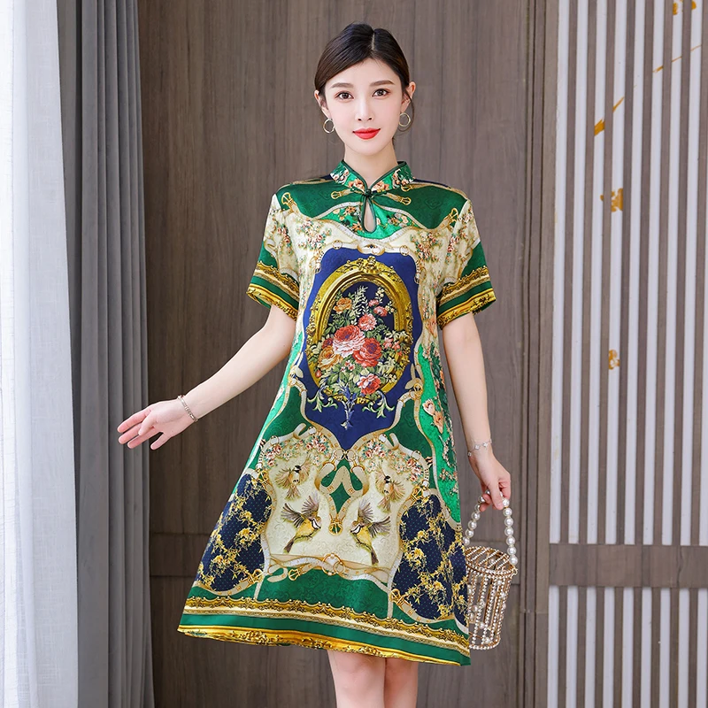 Summer Luxury Silk Dress Print For Mother Chinese Cheongsam Improved Green Bright Silk Women Clothes Plus Size 4xl Dresses
Summer Luxury Silk Dress Print For Mother Chinese Cheongsam Improved Green Bright Silk Women Clothes Plus Size 4xl Dresses