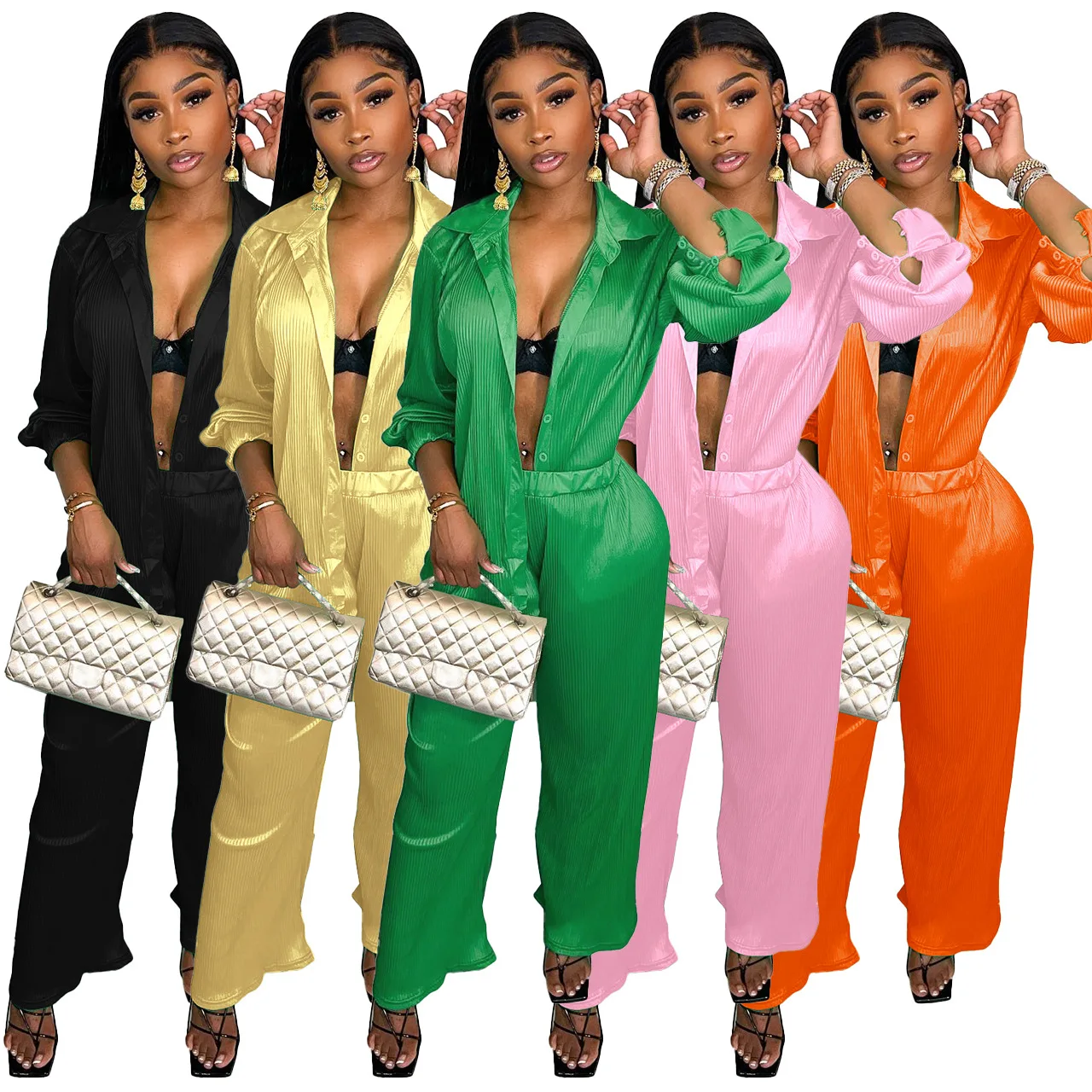 Autumn Long Sleeve 2 Piece Long Pants Sets Women Pleated Fabric Clothes Turn-down Collar Button Up Top Shirt and Wide Leg Pants
Autumn Long Sleeve 2 Piece Long Pants Sets Women Pleated Fabric Clothes Turn-down Collar Button Up Top Shirt and Wide Leg Pants