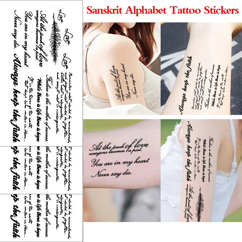 

Временные тату-наклейки на санскрит, водостойкие тату-наклейки с буквенным рисунком, бумага для боди-арта, черные буквы, татуировки на руку