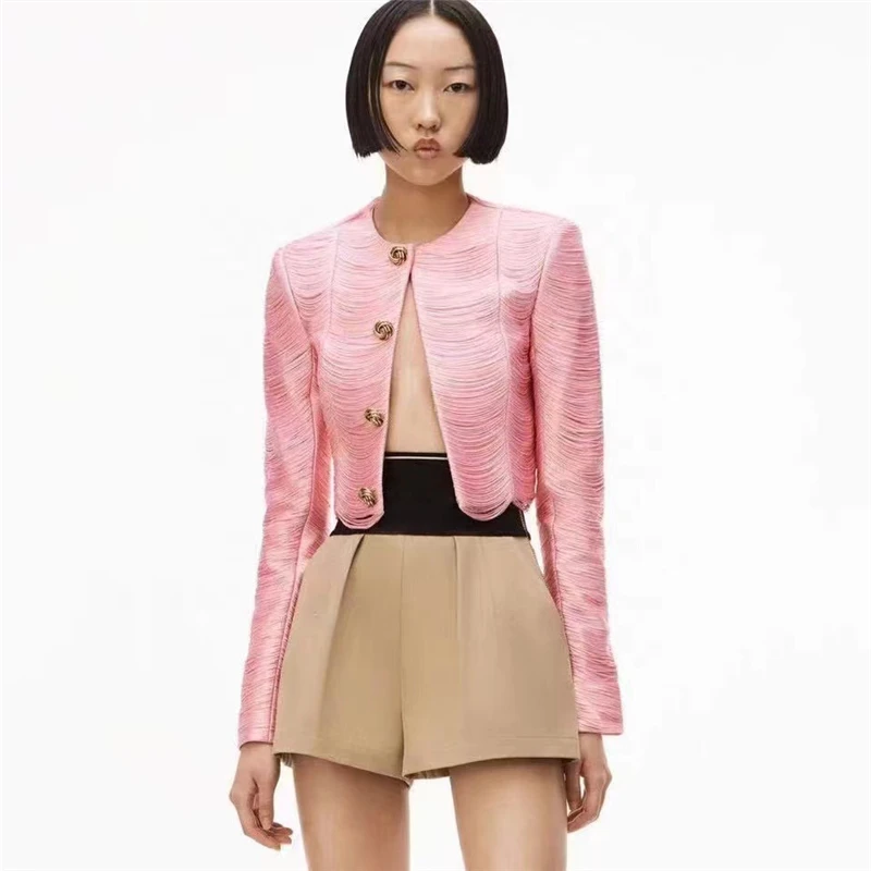Big-name autumn new heavy industry mesh tassel short jacket coat women's fashion high street round neck solid colorall-match top
Big-name autumn new heavy industry mesh tassel short jacket coat women's fashion high street round neck solid colorall-match top