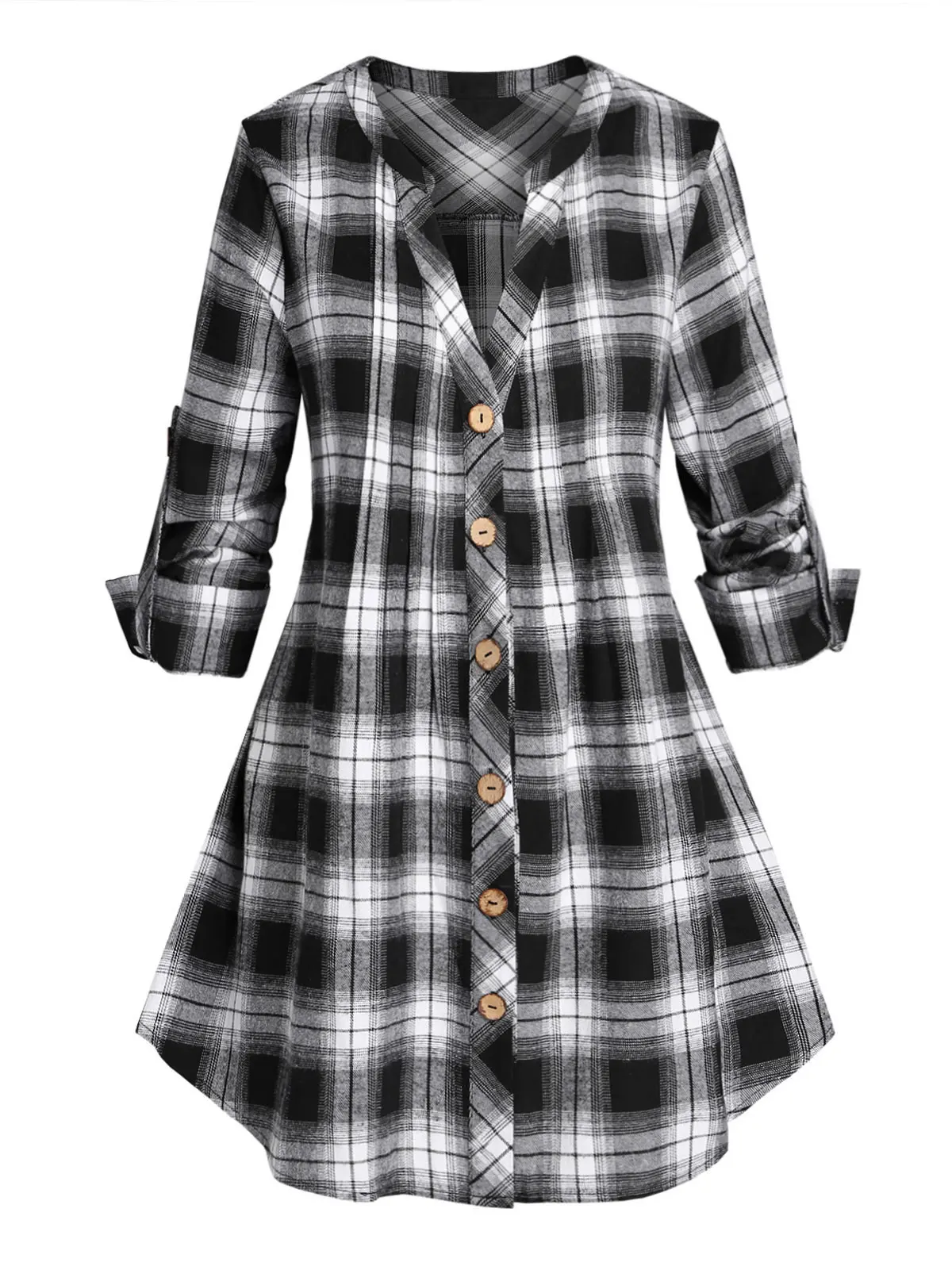 Plaid V Notch Roll Up Sleeve Blouse Tunic T-Shirts For Women 3xl 4xl 5xl Spring Harajuku Lapel Single-Breasted Tops
Plaid V Notch Roll Up Sleeve Blouse Tunic T-Shirts For Women 3xl 4xl 5xl Spring Harajuku Lapel Single-Breasted Tops
