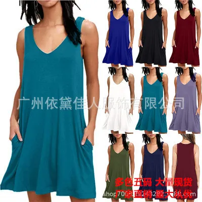 2022 European and American Foreign Trade Women's Clothing Solid Color Sleeveless Vest Pocket Dress
2022 European and American Foreign Trade Women's Clothing Solid Color Sleeveless Vest Pocket Dress