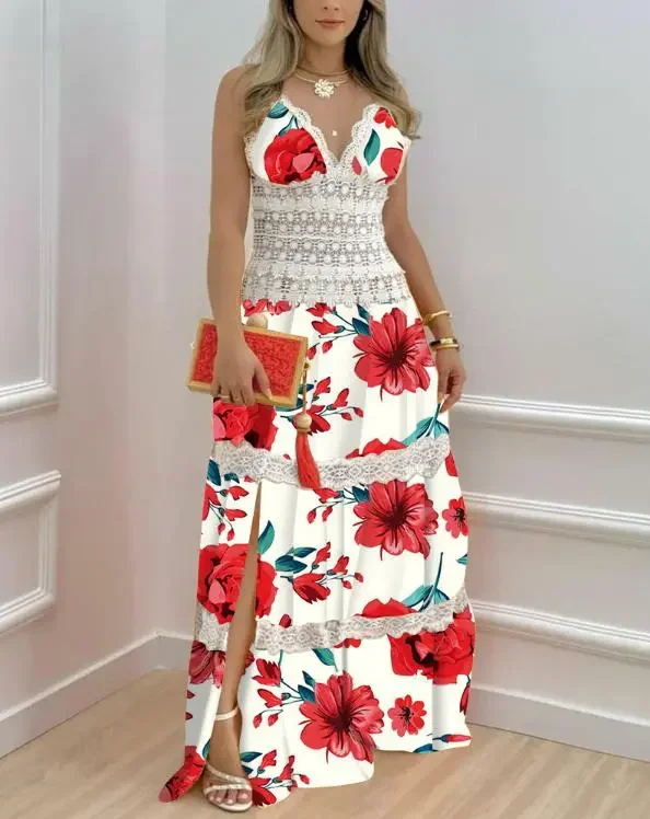 Vintage Floral Print Contrast Lace Split Hem Maxi Dress Women 2022 Summer New Fashion Sexy V Neck Sleeveless Long Dresses
Vintage Floral Print Contrast Lace Split Hem Maxi Dress Women 2022 Summer New Fashion Sexy V Neck Sleeveless Long Dresses