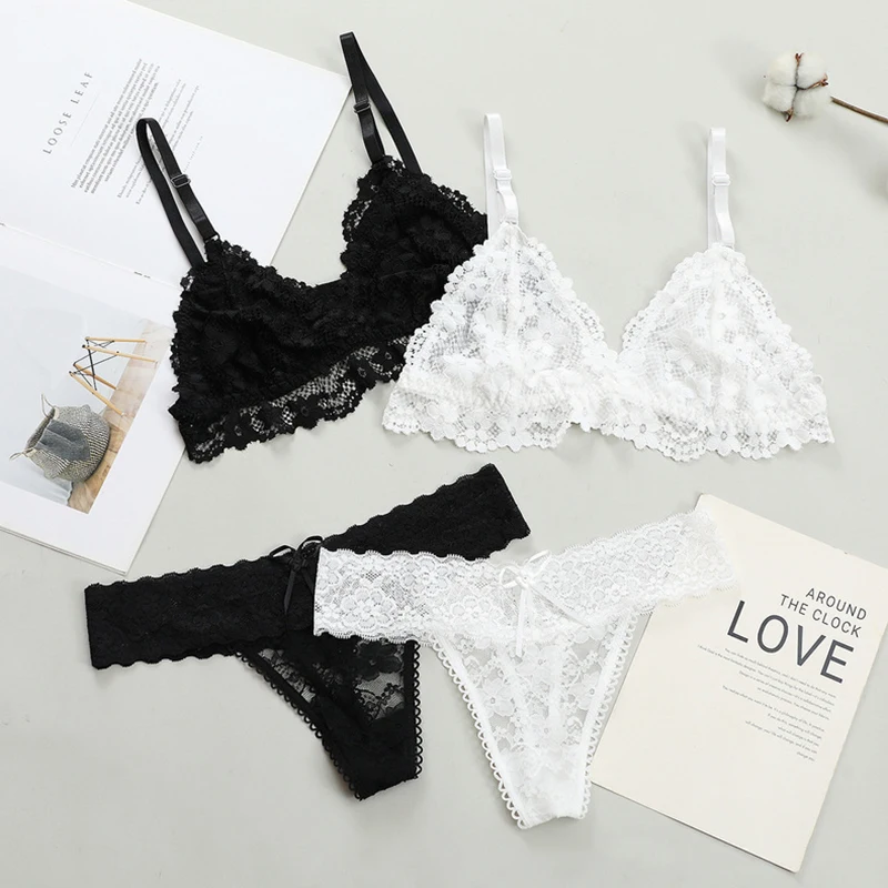 Women Lace Bra Briefs Set Sexy Wire Free Lingerie Hollow Out G-String Bra Set Female Transparent Seamless Intimate Underwear Set
Women Lace Bra Briefs Set Sexy Wire Free Lingerie Hollow Out G-String Bra Set Female Transparent Seamless Intimate Underwear Set