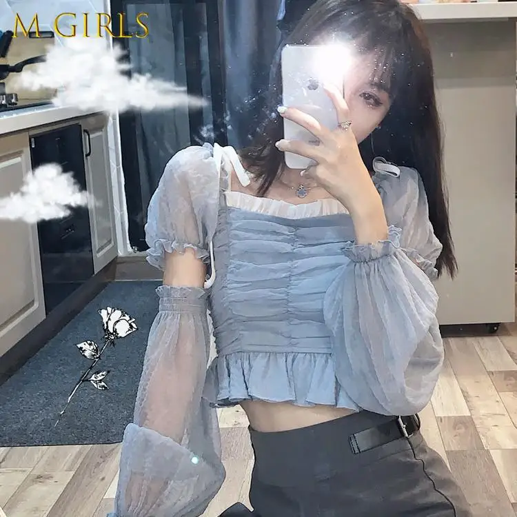 M GIRLS Blouses Women Slim Summer Retro Sweet Casual All-match Puff Sleeve Crops Chic Lady Patchwork Thin Sexy Ulzzang Girl Tops
M GIRLS Blouses Women Slim Summer Retro Sweet Casual All-match Puff Sleeve Crops Chic Lady Patchwork Thin Sexy Ulzzang Girl Tops