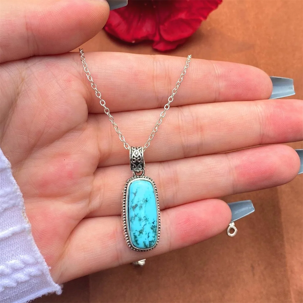 ANGLANG Fashion Imitate Turquoise Silver Colour PENDANT Chain Necklace Bride Wedding Engagement Fine Jewelry
ANGLANG Fashion Imitate Turquoise Silver Colour PENDANT Chain Necklace Bride Wedding Engagement Fine Jewelry