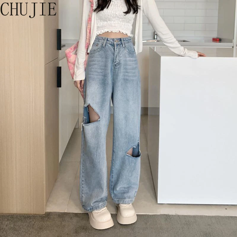 Fashion Ripped Jeans Women's Ins Tide Loose Wide-leg Pants Summer 2022 New High-waisted Thin Straight-leg women Pants
Fashion Ripped Jeans Women's Ins Tide Loose Wide-leg Pants Summer 2022 New High-waisted Thin Straight-leg women Pants