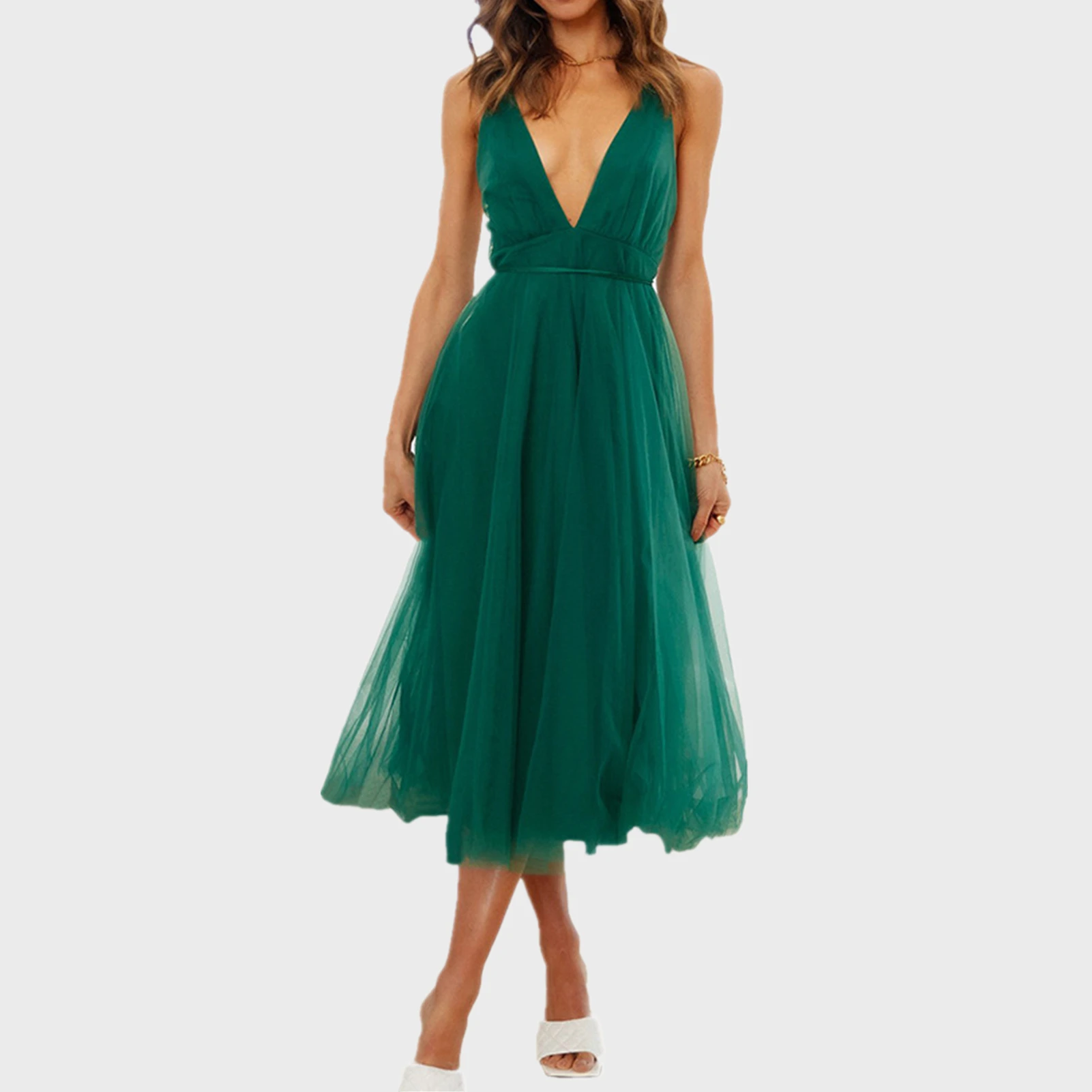 Women Summer Sexy Mesh Backless Halter Deep V-Neck Bodycon Midi Dress Elegant Bandage Party Evening Club Dresses
Women Summer Sexy Mesh Backless Halter Deep V-Neck Bodycon Midi Dress Elegant Bandage Party Evening Club Dresses
