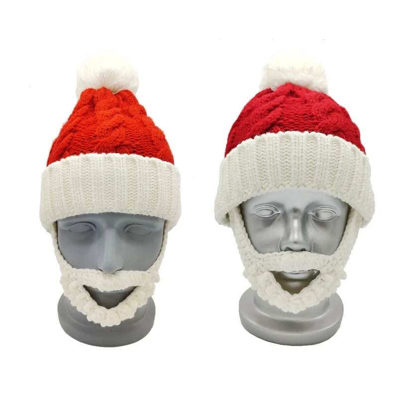 

Симпатичная зимняя красная рождественская бородатая шапка, вязаная крючком теплая рождественская шапка Санта-Клауса с бородой, и