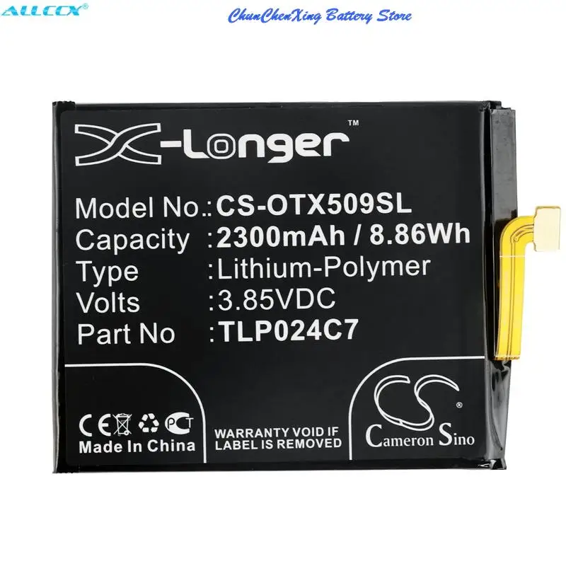 Cameron Sino 2300mAh Battery TLP024C7 for Alcatel 1X, 1X Dual SIM, 1X Dual SIM LTE, 1X LTE, 5059J, 5059T, 5059X, TCL AU5A Plus
Cameron Sino 2300mAh Battery TLP024C7 for Alcatel 1X, 1X Dual SIM, 1X Dual SIM LTE, 1X LTE, 5059J, 5059T, 5059X, TCL AU5A Plus