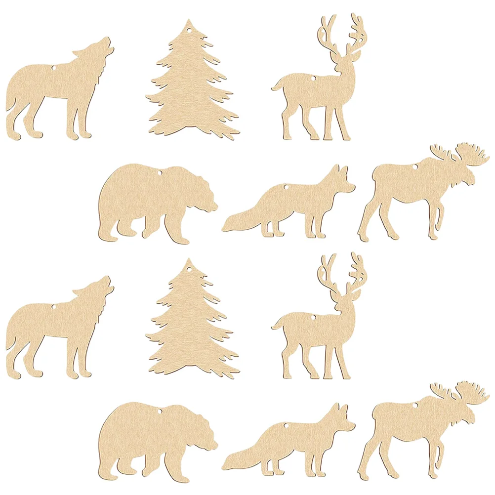 

30 Pcs Animal Doodle Wood Chips Cutouts Unfinished DIY Slices Wooden Decor Toys Kids Crafts Style Wild Forest Child Christmas