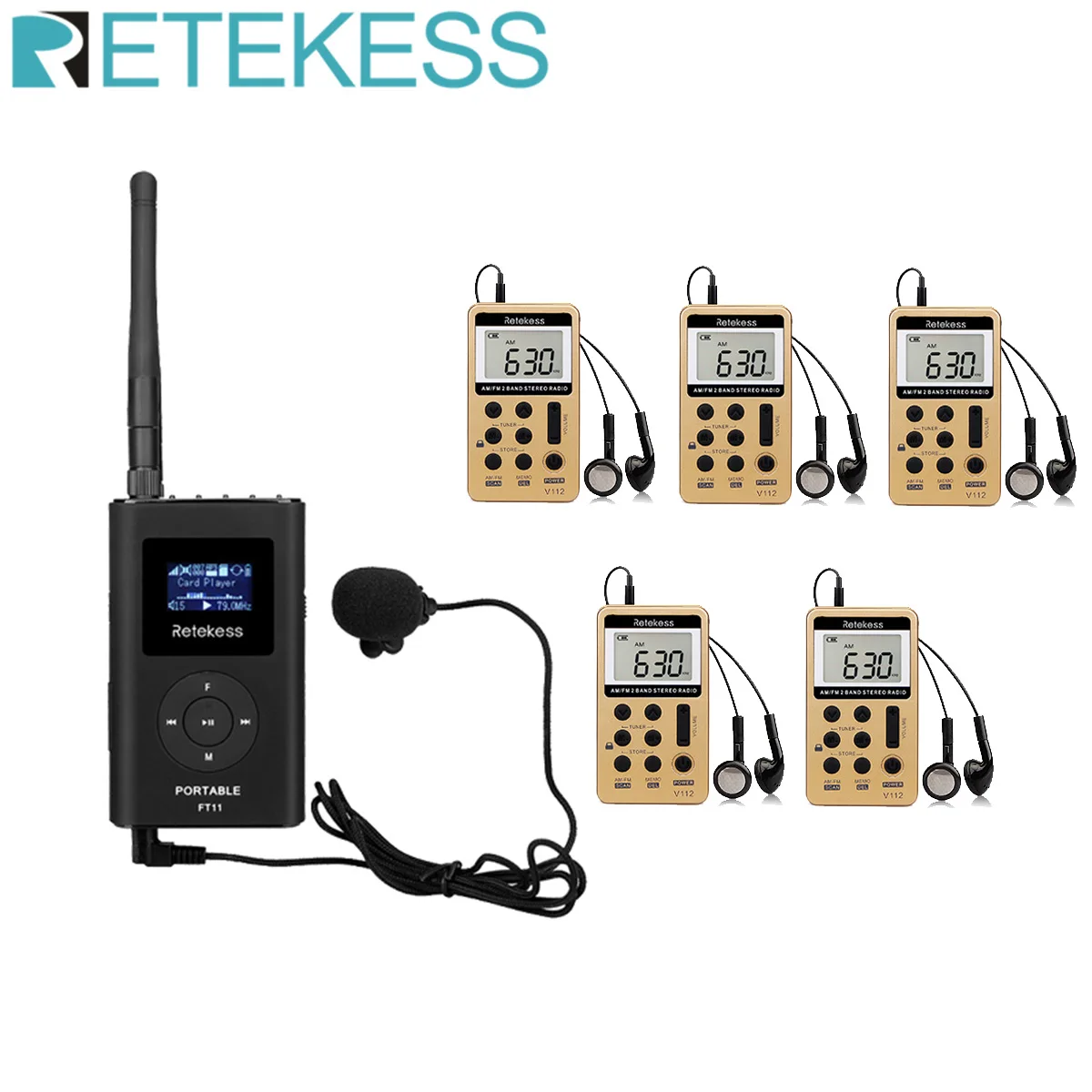 

RETEKESS FT11 +5Pcs V112 Tour Guide System Wireless Audio System Museum Tour Guiding Church Conference Language Interpretation