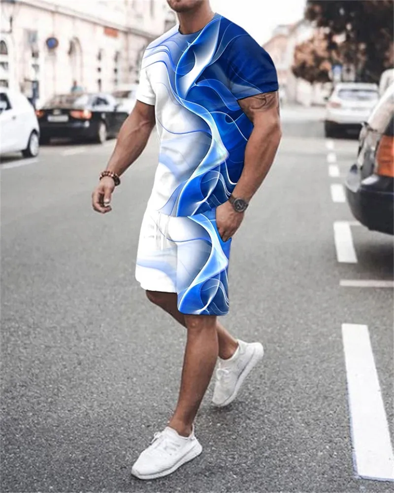 New Summer Men Sets 3D Printed Blue Stripes Clothing Men's Casual Shorts T-Shirts Suits Sweatpants Outfit Men Tracksuit Set
New Summer Men Sets 3D Printed Blue Stripes Clothing Men's Casual Shorts T-Shirts Suits Sweatpants Outfit Men Tracksuit Set