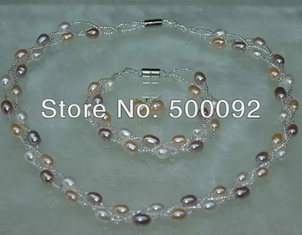 Genuine freshwater pearl sets for women 17" 3line necklace & bracelet earring
Genuine freshwater pearl sets for women 17" 3line necklace & bracelet earring