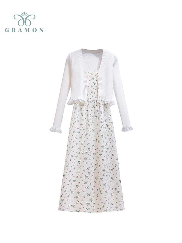 Women Solid Color Elegant Long Sleeve Knit Blouse + French A Line Floral Halter Dress Casual Suit 2022 Autumn New Two Piece Set
Women Solid Color Elegant Long Sleeve Knit Blouse + French A Line Floral Halter Dress Casual Suit 2022 Autumn New Two Piece Set