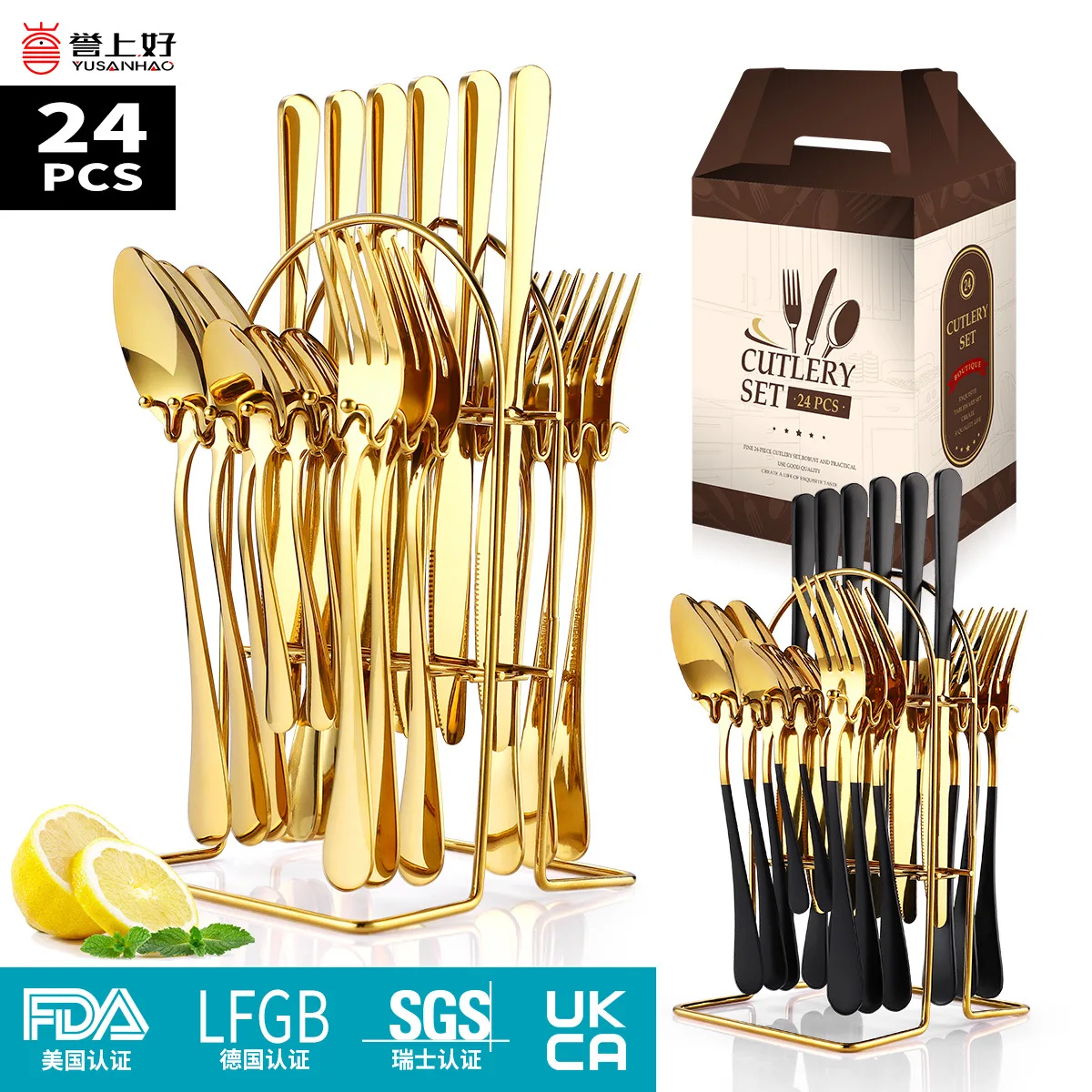 24Pcs Black Handle Golden Cutlery Set Stainless Steel Knife Fork Spoon Tableware Flatware Set Festival Kitchen Dinnerware Gift
24Pcs Black Handle Golden Cutlery Set Stainless Steel Knife Fork Spoon Tableware Flatware Set Festival Kitchen Dinnerware Gift