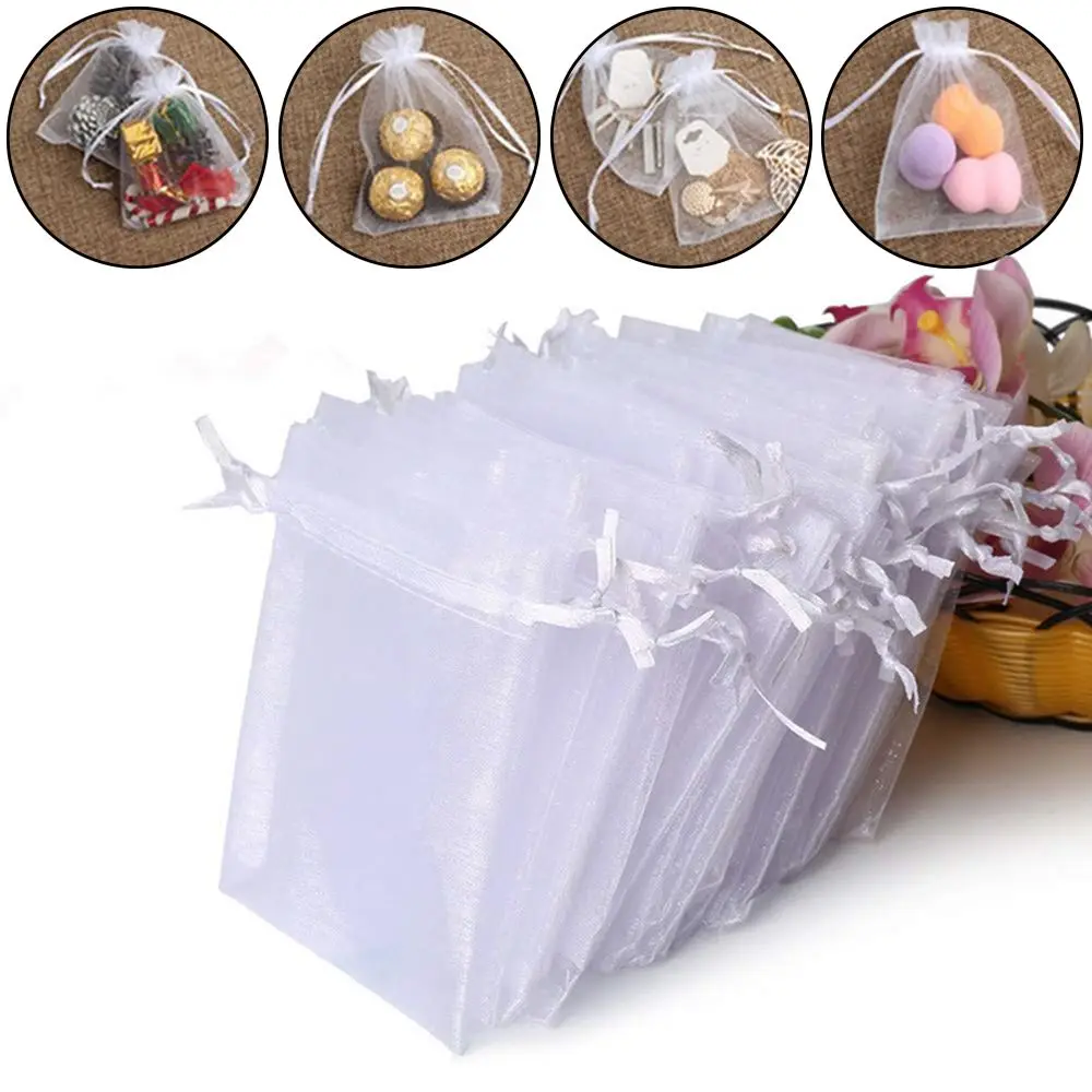 

25/50PCS Gift Bags Drawstring White Pouches Party Supply Jewelry Packing Christmas Candy Favor Pocket Organza Gauze Sachet