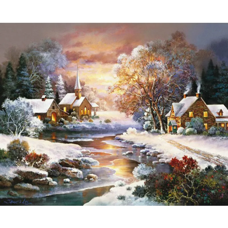 

Winter Snow at Dusk Scenery DIY Digital Painting By Numbers Modern Wall Art Canvas Painting Unique Gift Home Decor 40x50cm