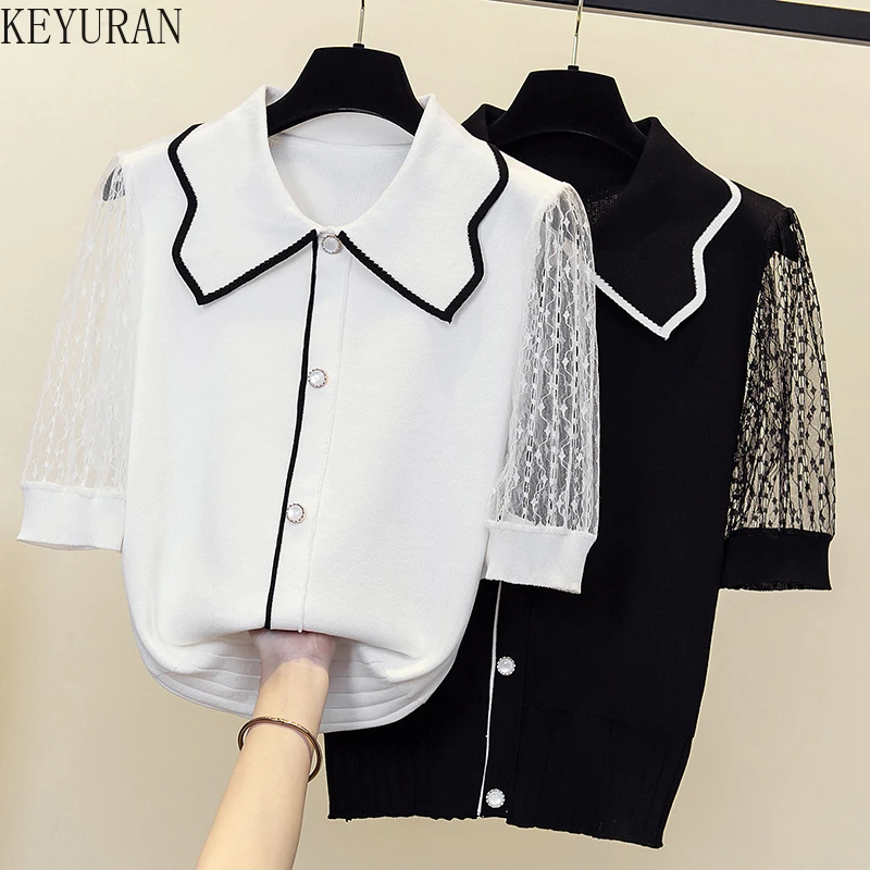 Женский кружевной Свитер оверсайз с коротким рукавом, летний офисный Свободный Вязаный топ из вискозы с круглым воротником, 2022 
Женский кружевной Свитер оверсайз с коротким рукавом, летний офисный Свободный Вязаный топ из вискозы с круглым воротником, 2022