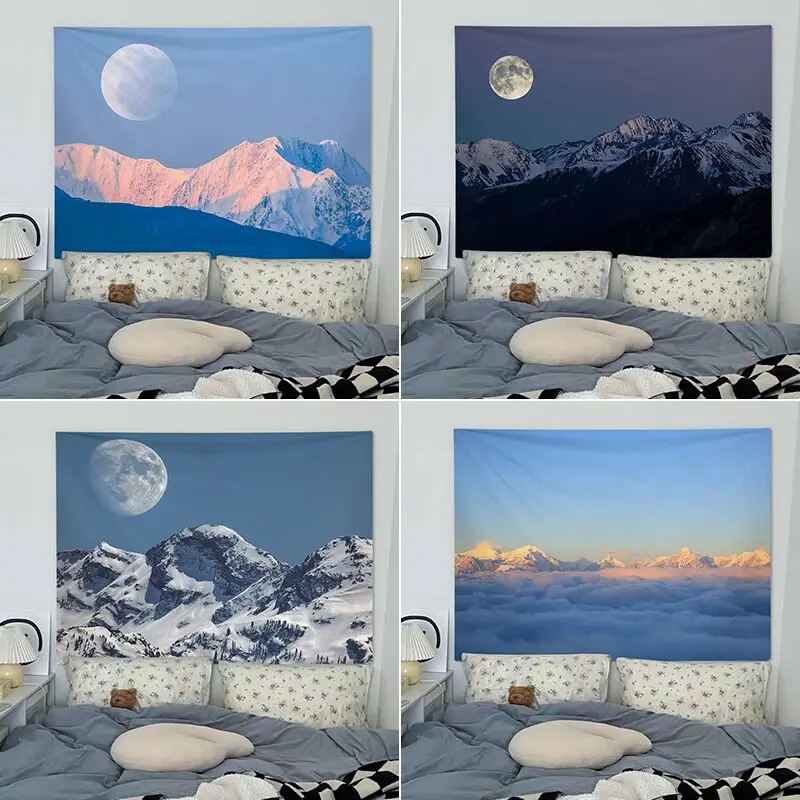 Фон из ткани для спальни с изображением Снежной Горы, зеленой Луны, красивых пейзажей, украшение для дома 
Фон из ткани для спальни с изображением Снежной Горы, зеленой Луны, красивых пейзажей, украшение для дома