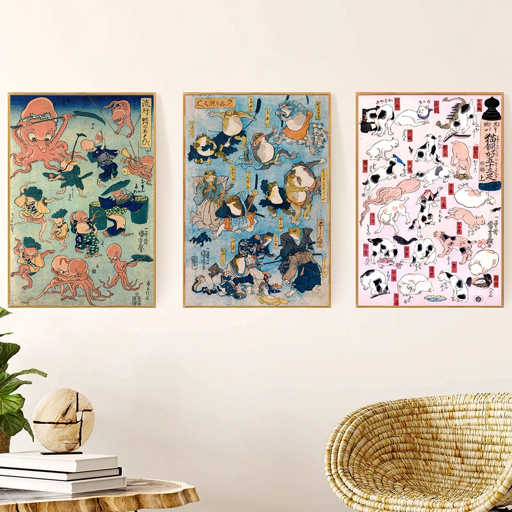 Japan Wildlife Set of 3 Prints Cats Frogs Octopus Poster Wall Art Canvas Abstract Animal Kung Fu Painting Print Room Home Decor
Japan Wildlife Set of 3 Prints Cats Frogs Octopus Poster Wall Art Canvas Abstract Animal Kung Fu Painting Print Room Home Decor