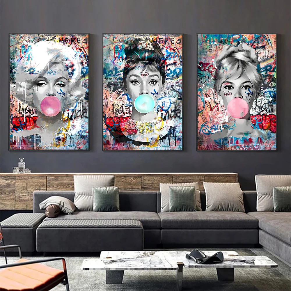 Abstract Audrey Hepburn Marilyn Monroe Blowing Bubbles Pop Art Poster and Print Canvas Painting Fashion Art Picture Wall Decor 
Abstract Audrey Hepburn Marilyn Monroe Blowing Bubbles Pop Art Poster and Print Canvas Painting Fashion Art Picture Wall Decor