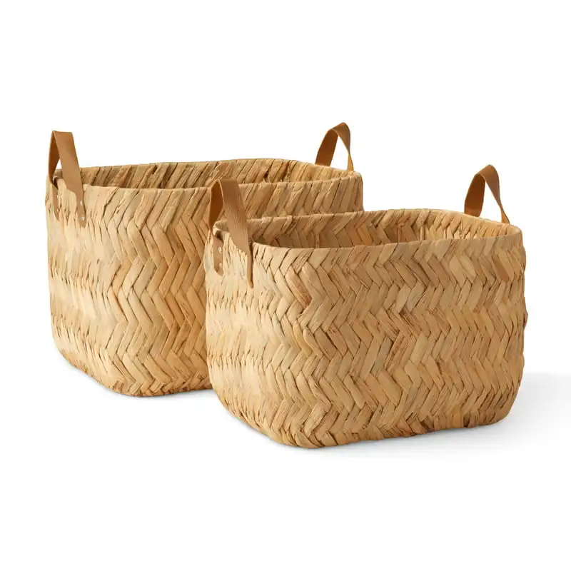 Leather Storage Baskets, Set of 2 Storage Basket Portable Rattan Baskets Kitchen Tools 
Leather Storage Baskets, Set of 2 Storage Basket Portable Rattan Baskets Kitchen Tools