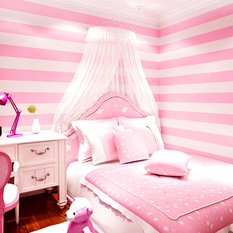 Contemporary and contracted Korean striped wallpaper Pink princess children room sweet girl room bedroom non-woven wallpaper
Contemporary and contracted Korean striped wallpaper Pink princess children room sweet girl room bedroom non-woven wallpaper
