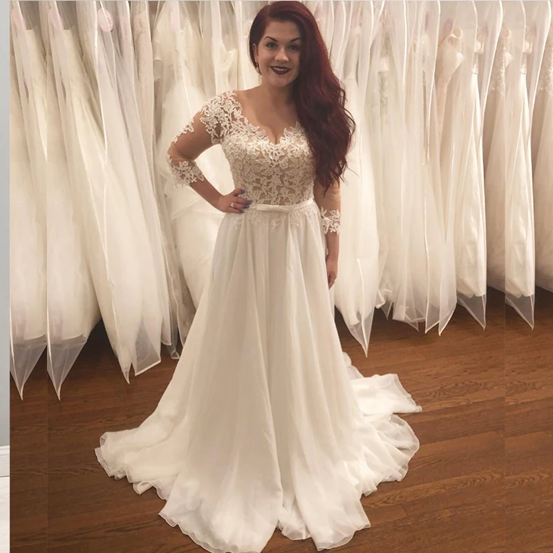 Женское свадебное платье со шлейфом, простое шифоновое платье до пола с длинным рукавом, V-образным вырезом, кружевной аппликацией и поясом ...
Женское свадебное платье со шлейфом, простое шифоновое платье до пола с длинным рукавом, V-образным вырезом, кружевной аппликацией и поясом ...