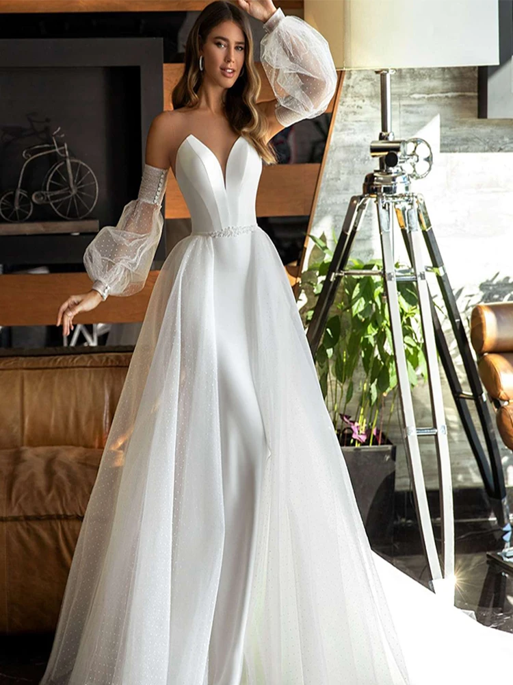 Classic Boho Wedding Dresses Sweetheart Detachable Sleeves Bohemian Bridal Gown with Beading Belt Robe De Mariage
Classic Boho Wedding Dresses Sweetheart Detachable Sleeves Bohemian Bridal Gown with Beading Belt Robe De Mariage