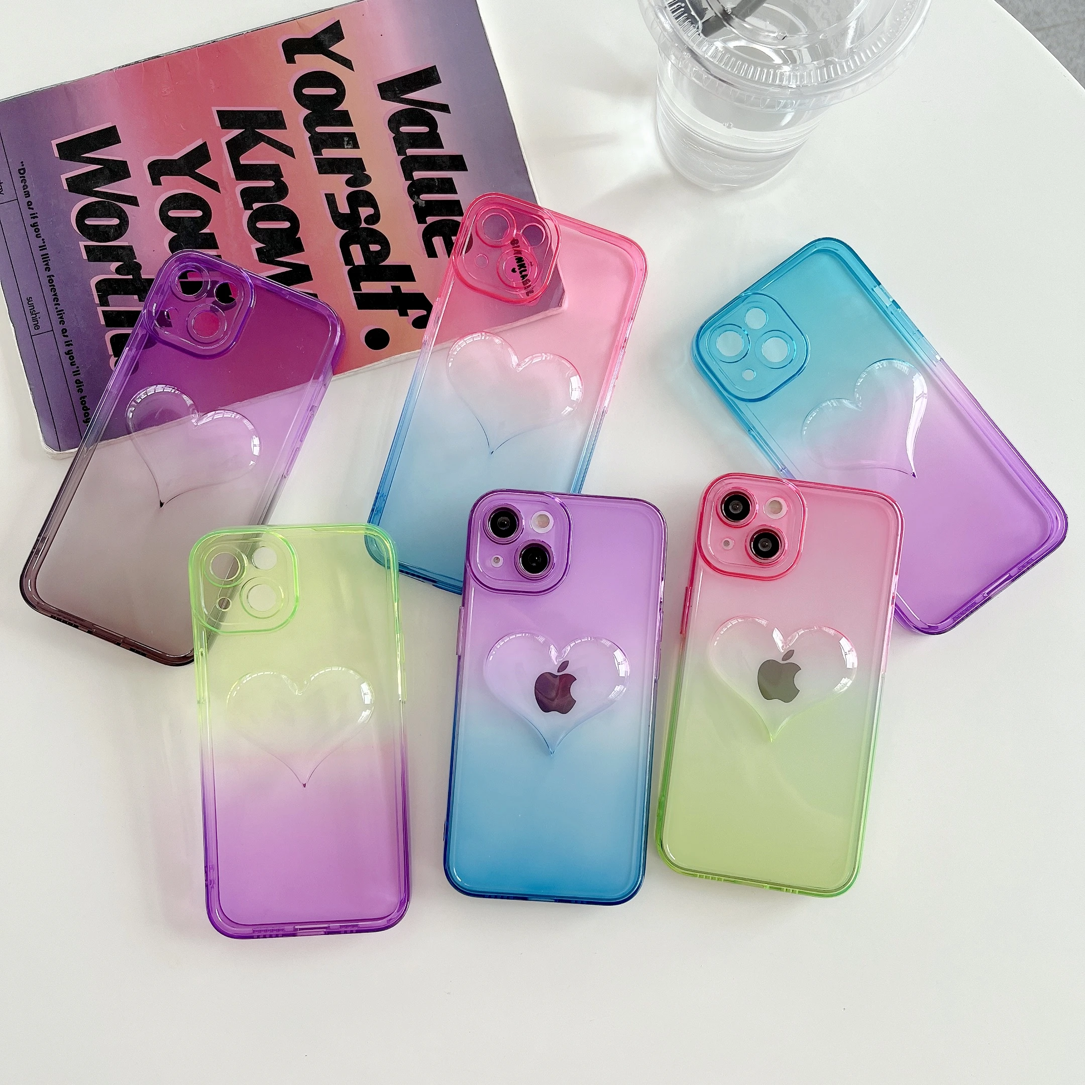 Fashion Gradient Rainbow 3D Love Heart Phone Case for iPhone 11 12 13Pro Max Colorful Reflective Transparent TPU Phone Cover
Fashion Gradient Rainbow 3D Love Heart Phone Case for iPhone 11 12 13Pro Max Colorful Reflective Transparent TPU Phone Cover