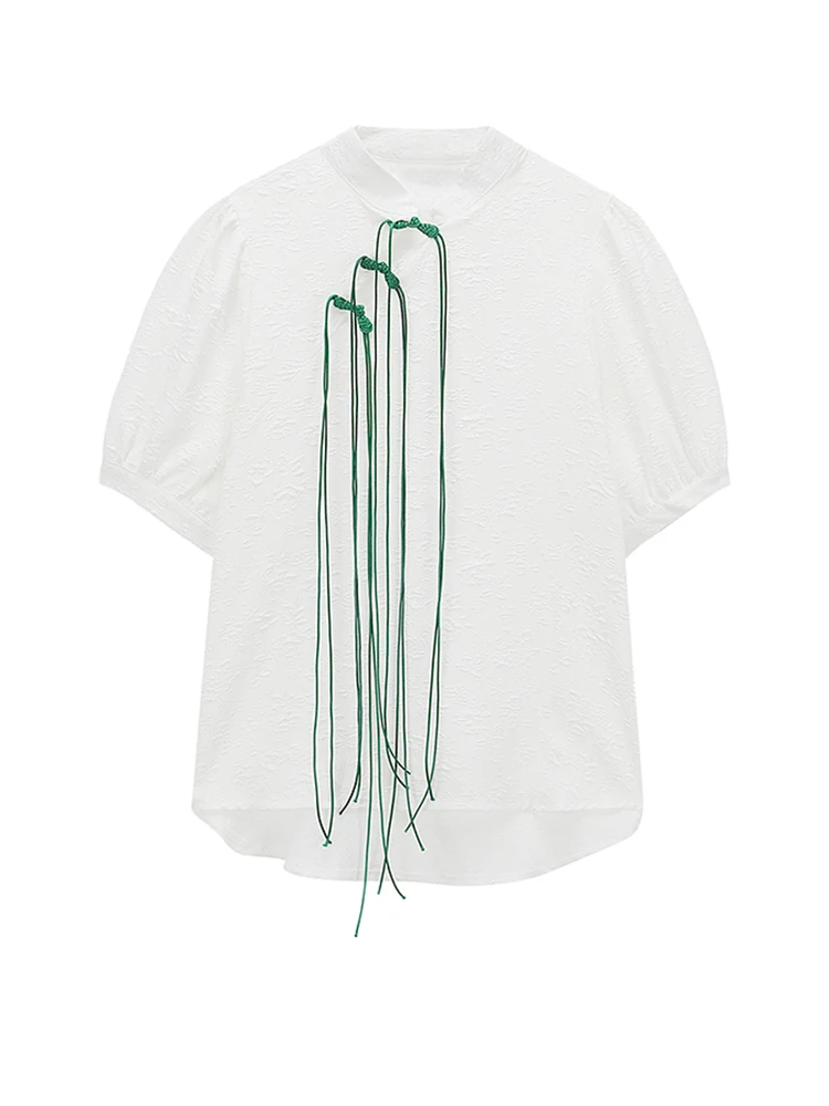 Women White Tassels Big Size Blouse New Stand Collar Short Puff Sleeve Loose Fit Shirt Fashion Spring Summer 2022 M721
Women White Tassels Big Size Blouse New Stand Collar Short Puff Sleeve Loose Fit Shirt Fashion Spring Summer 2022 M721