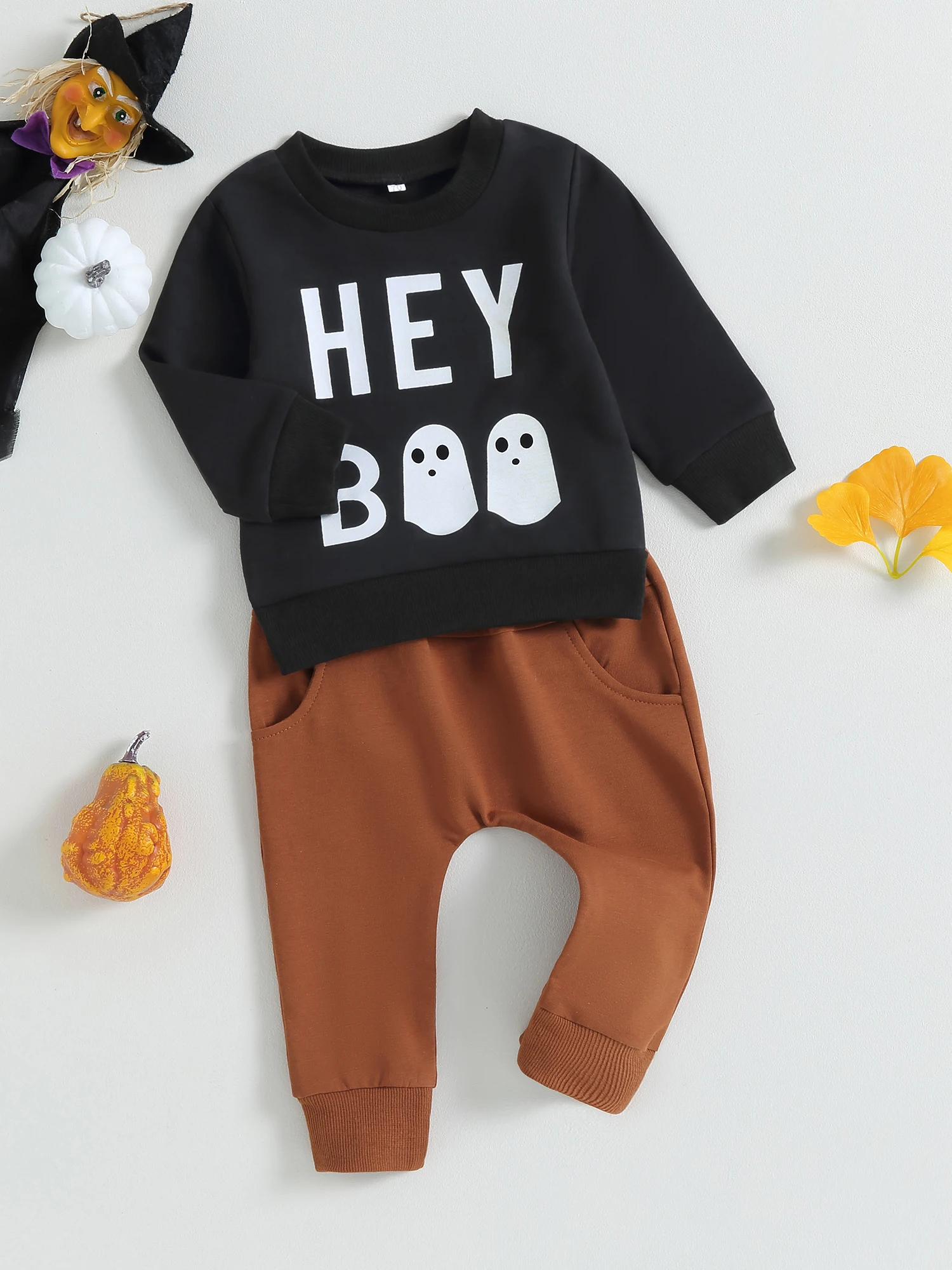 

Костюм на Хэллоуин для маленьких мальчиков, рубашка с длинным рукавом, свитшот с тыквой и штаны, комплект одежды из 2 предметов на осень и зиму (HA