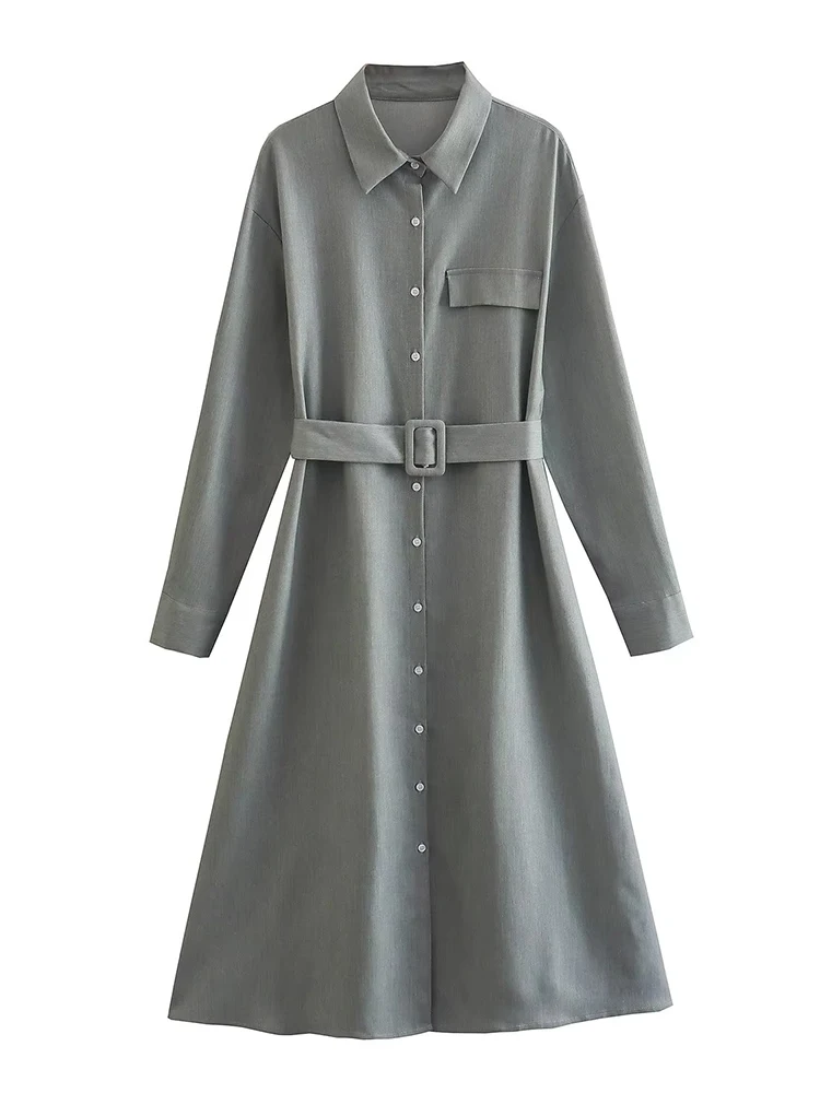 YENKYE Fashion Women Gray Office Midi Shirt Dress With Belt Long Sleeve Ladies Work Dress
YENKYE Fashion Women Gray Office Midi Shirt Dress With Belt Long Sleeve Ladies Work Dress