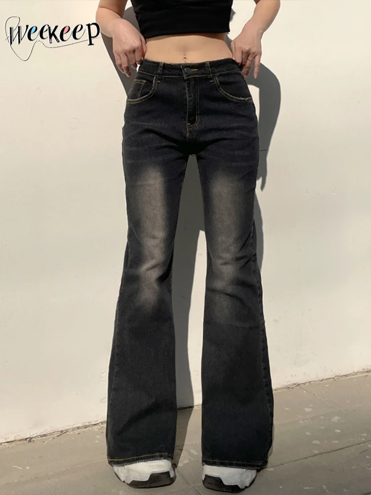 Женские винтажные расклешенные джинсы Weekeep y2k, повседневные джинсовые брюки с низкой посадкой, уличная одежда, гранж, брюки для женщин, корей... 
Женские винтажные расклешенные джинсы Weekeep y2k, повседневные джинсовые брюки с низкой посадкой, уличная одежда, гранж, брюки для женщин, корей...