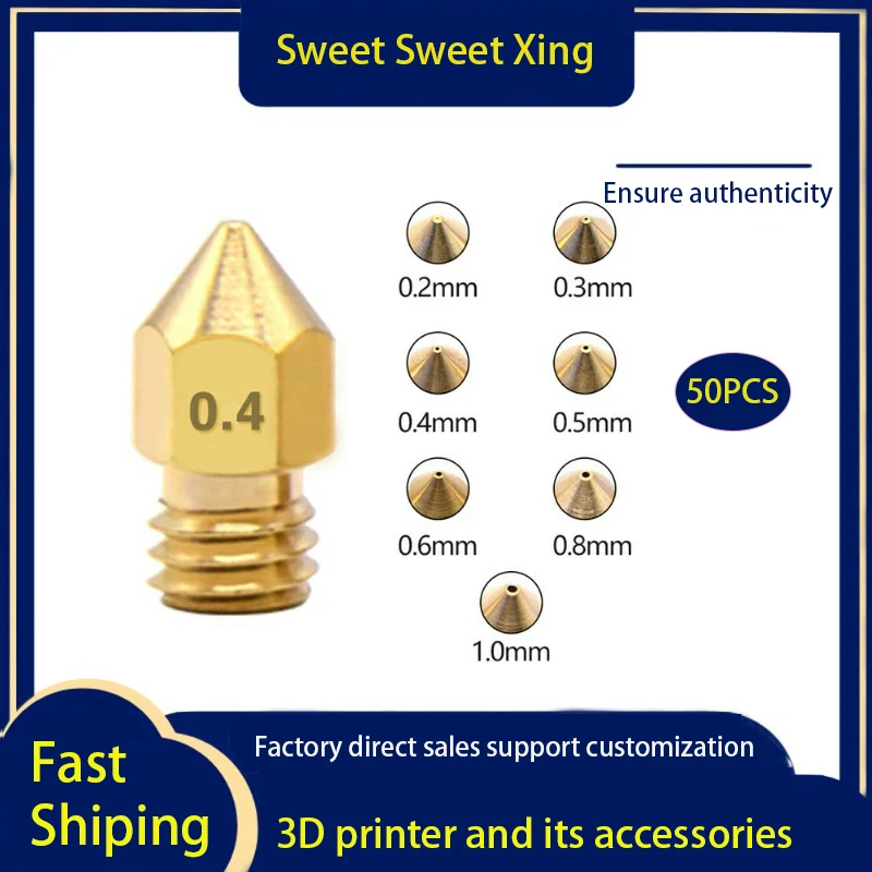 3D Printer Pointed Nozzle Combination Kit M6 Thread 1.75/3.0 Brass Lettering Head MK8Noszle 0.2/0.4/0.5/0.6/0.8/1.0mm 50PCS
3D Printer Pointed Nozzle Combination Kit M6 Thread 1.75/3.0 Brass Lettering Head MK8Noszle 0.2/0.4/0.5/0.6/0.8/1.0mm 50PCS