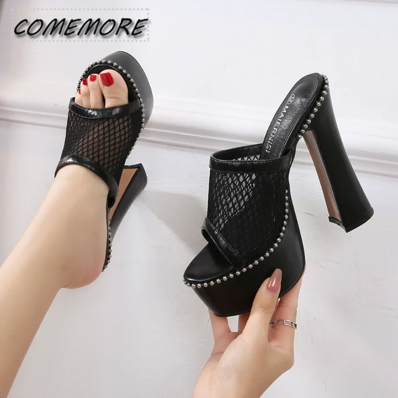 Сандалии женские на платформе, дышащие сетчатые туфли-лодочки, открытый носок, высокий каблук, обувь для стриптиза, Размеры 35-46, лето 2023 
Сандалии женские на платформе, дышащие сетчатые туфли-лодочки, открытый носок, высокий каблук, обувь для стриптиза, Размеры 35-46, лето 2023