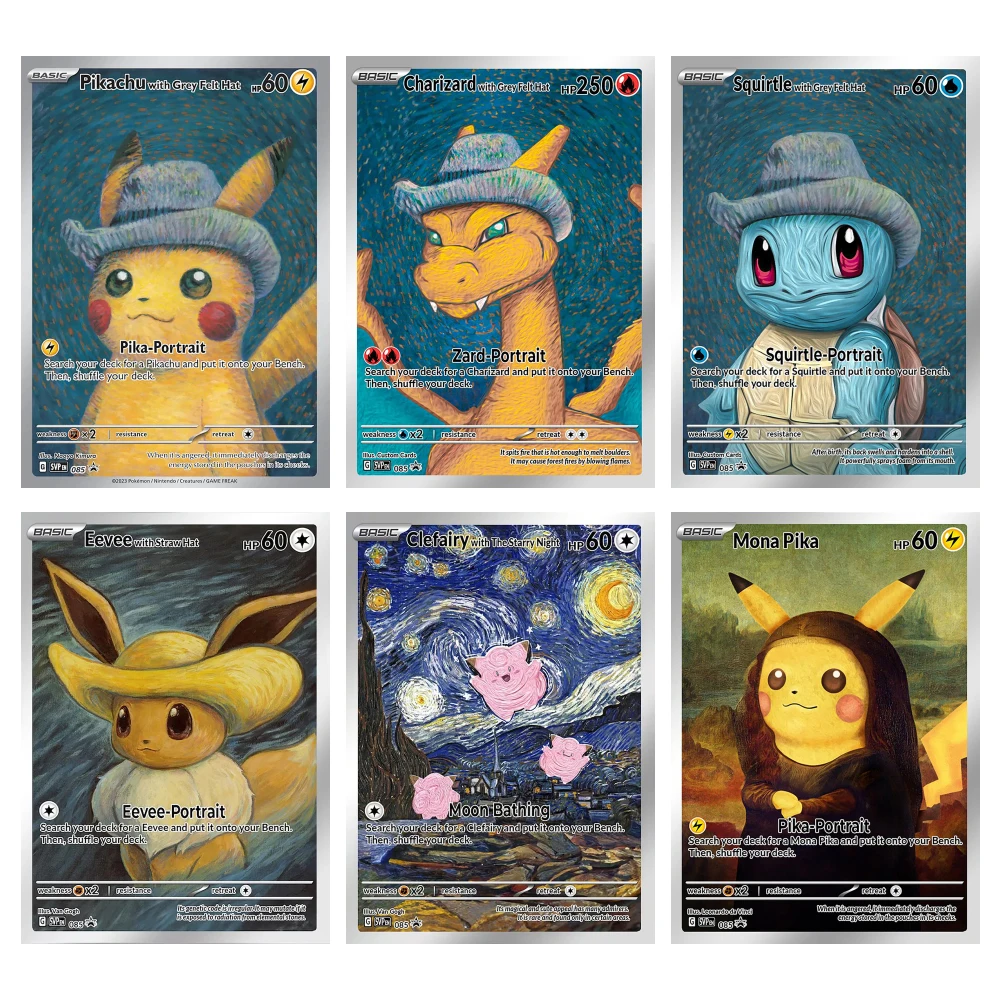 

8 Style Diy Self Made Pokemon Van Gogh Museum Pikachu Charizard Squirtle Eevee Collection Card PTCG Gift Toys Game Anime Cards