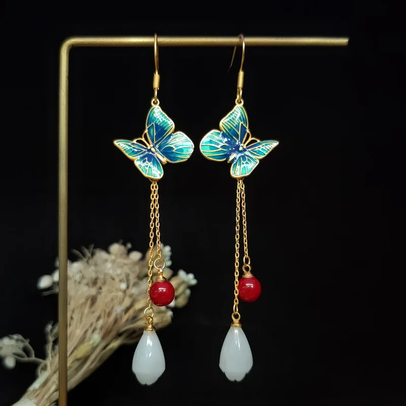 Noble Palace Style Earrings Butterfly Tassel Earrings Gold Plated Enamel Hotan Jade Orchid Butterfly Tassel Earrings Earrings
Noble Palace Style Earrings Butterfly Tassel Earrings Gold Plated Enamel Hotan Jade Orchid Butterfly Tassel Earrings Earrings