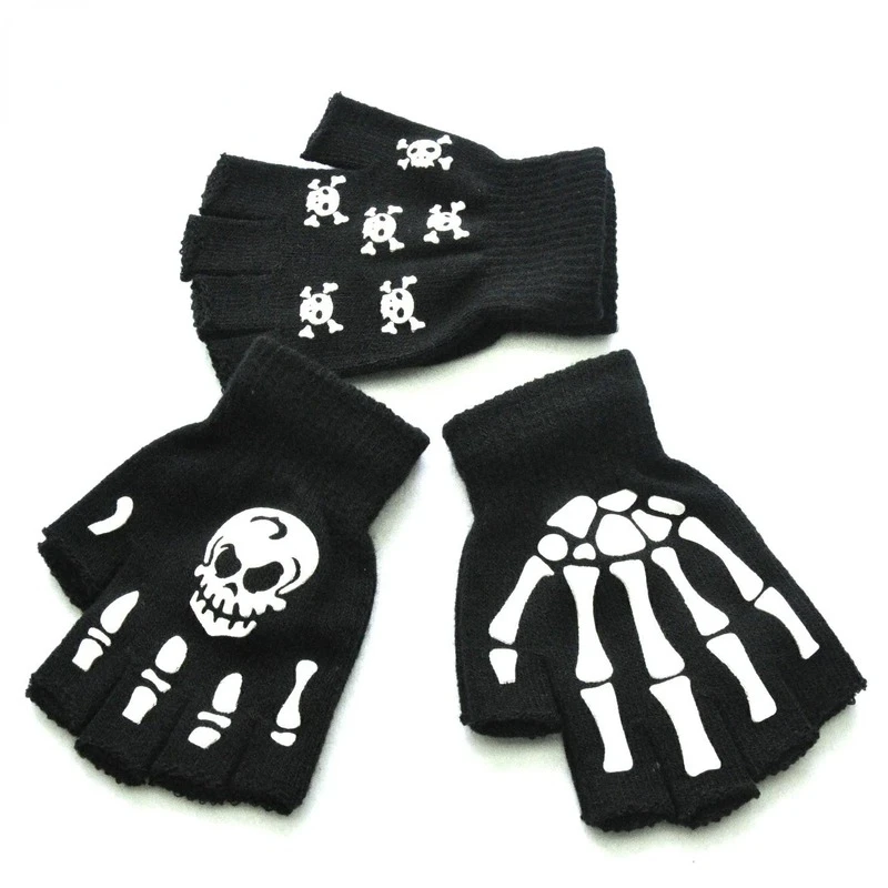 Unisex Adult Halloween Skeleton Skull Half Finger Gloves Glow In The Dark Fingerless Stretch Knitted Winter Mittens
Unisex Adult Halloween Skeleton Skull Half Finger Gloves Glow In The Dark Fingerless Stretch Knitted Winter Mittens