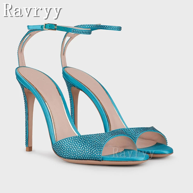 Блестящие женские вечерние туфли с круглым открытым носком на тонком высоком каблуке, сандалии с ремешком, Роскошные туфли на шпильке с кристаллами для банкета 
Блестящие женские вечерние туфли с круглым открытым носком на тонком высоком каблуке, сандалии с ремешком, Роскошные туфли на шпильке с кристаллами для банкета
