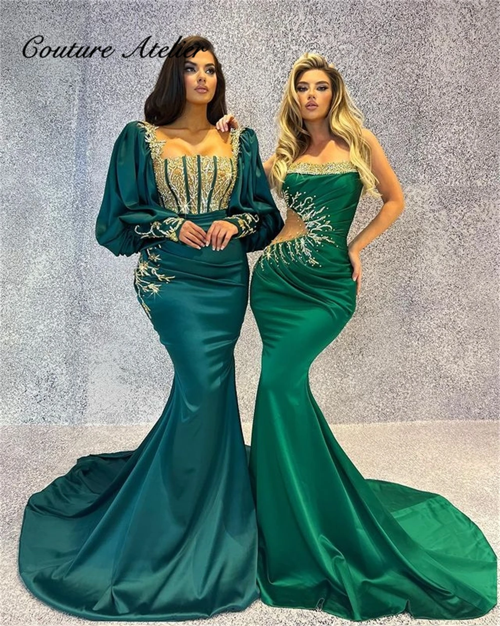Emerald Green Puff Long Sleeve Formal Dresses For Women 2023 Elegant Dress Square Neck Beaded Satin Wedding Party Gown vestidos
Emerald Green Puff Long Sleeve Formal Dresses For Women 2023 Elegant Dress Square Neck Beaded Satin Wedding Party Gown vestidos