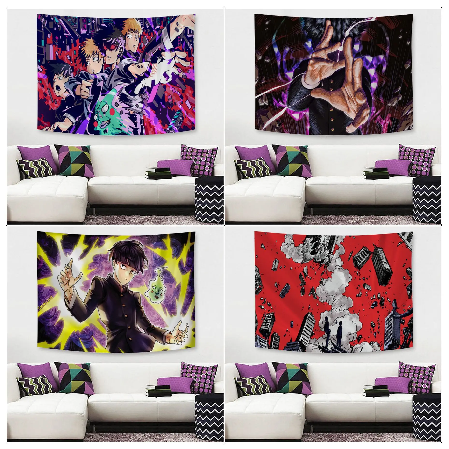 

Anime Mob Psycho 100 Chart Tapestry Hippie Flower Wall Carpets Dorm Decor Wall Art Decor