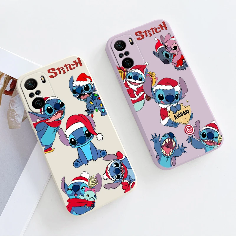 

Merry Christmas blue stitch Cover For Xiaomi Redmi Note 11 11S 11T 10S 10 9S 9T 9 8 Pro Plus 5G Liquid Rope Phone Case