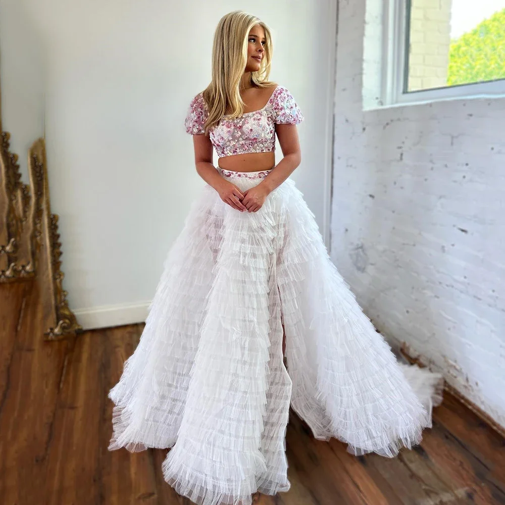 Short Sleeve Prom Gown A-line Tulle Skirt Square Neck High Slit Sexy Backless Illusion Evening Party Dress فساتين سهرة فخمه 2024
Short Sleeve Prom Gown A-line Tulle Skirt Square Neck High Slit Sexy Backless Illusion Evening Party Dress فساتين سهرة فخمه 2024