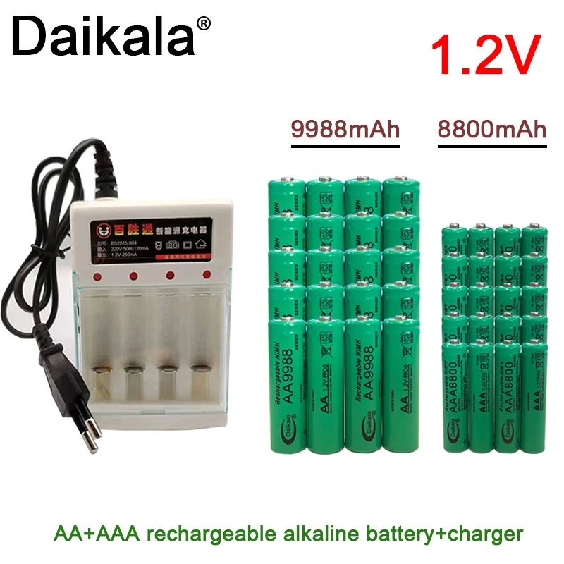 

Free Shipping1.2V AA+AAA NI MH Rechargeable AA Battery AAA Alkaline 9988-8800mah for Flashlights, Toys, Clocks, MP3 Players, And