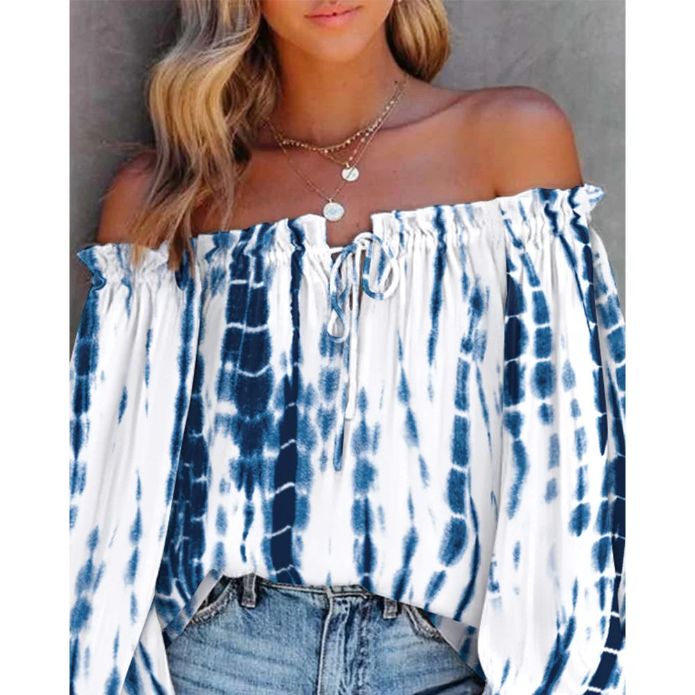 Casual Loose Tops Beach Wear Autumn New Sexy Women Tie Dye Print Off Shoulder Long Lantern Sleeve Female Top Blouses
Casual Loose Tops Beach Wear Autumn New Sexy Women Tie Dye Print Off Shoulder Long Lantern Sleeve Female Top Blouses