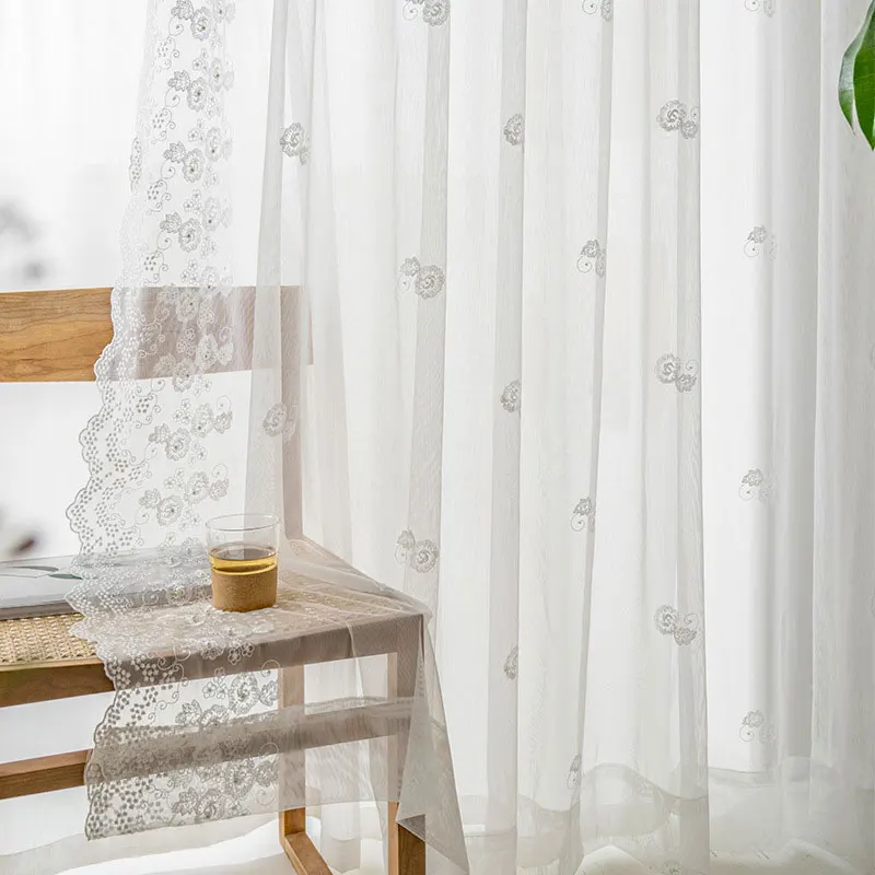 

Embroidered White Lace Tulle Curtain Window For Living Room Pastoral Floral Sheer Voile Curtains For Bedroom Drapes Balcony