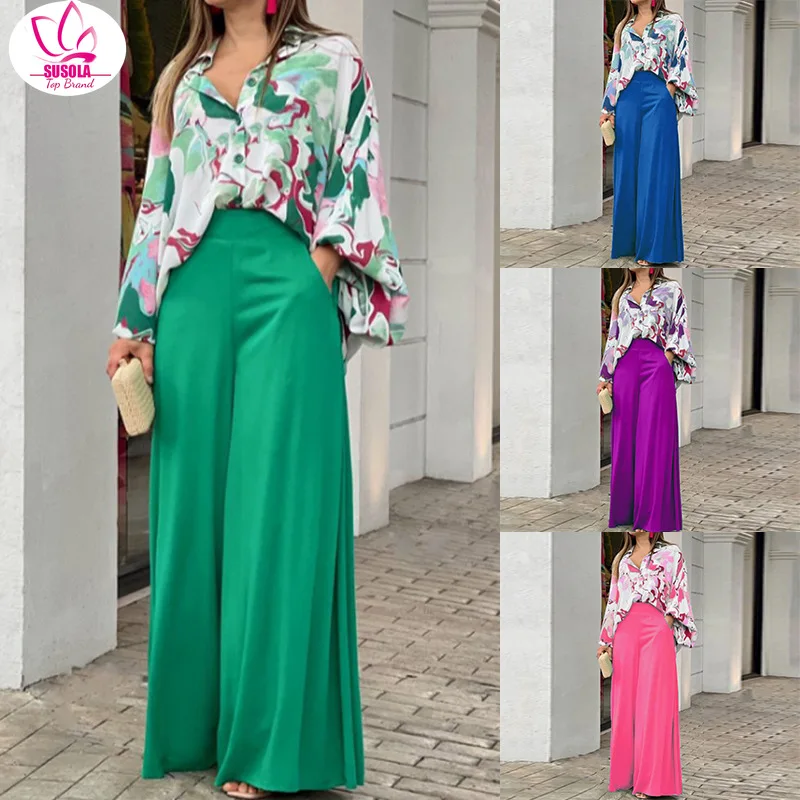 SUSOLA Lady Summer Casual Women's Loose Boho Print Shirt + Commuter Wide Leg Pants Suits Two Piece Set Lady Trend Outfits
SUSOLA Lady Summer Casual Women's Loose Boho Print Shirt + Commuter Wide Leg Pants Suits Two Piece Set Lady Trend Outfits